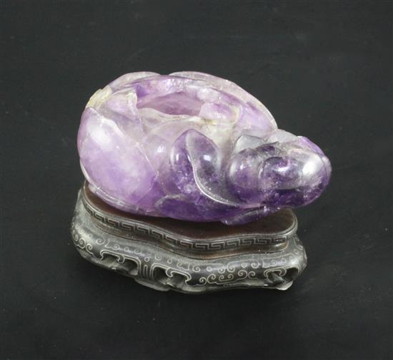 A Chinese amethyst quartz lotus brushwasher, 19th century, & stand